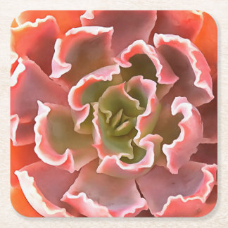 Posavasos Cuadrado De Papel Sorprendente Jardín Suculentos Tonos Rosa Arte Rea