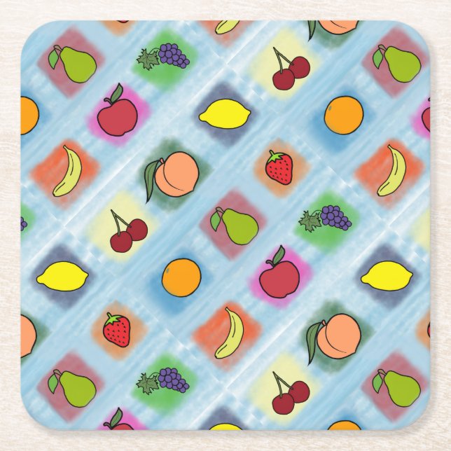 Posavasos Cuadrado De Papel Sorpresa de frutas (Anverso)