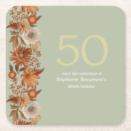 Posavasos Cuadrado De Papel Sorpresa de la flor de otoño de una mujer: 50 años