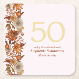 Posavasos Cuadrado De Papel Sorpresa de la flor de otoño de una mujer: 50 años