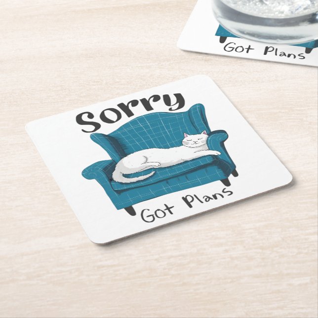 Posavasos Cuadrado De Papel Sorry Got Plans Funny Cat Lover Gift  (En perspectiva)