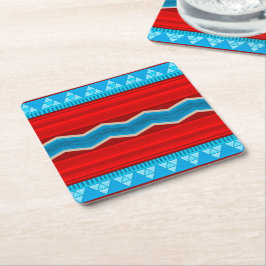 Posavasos Cuadrado De Papel Southwest River Canyon Geometric Red Turquoise 