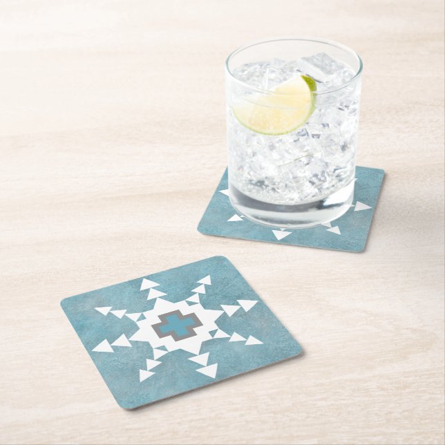 Posavasos Cuadrado De Papel Southwest Winter Geometric Snowflake Design (In situ)