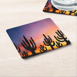 Posavasos Cuadrado De Papel Southwestern Desert Landscape Cactus Sunrise Image