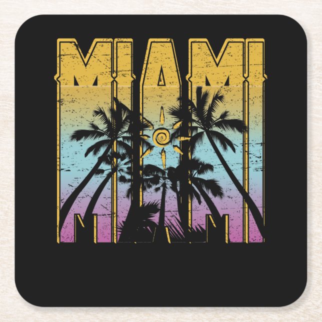 Posavasos Cuadrado De Papel Souvenir de vacaciones de Miami - Aparato de playa (Anverso)