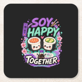 Posavasos Cuadrado De Papel Soy Feliz Juntos – Lindo Pareja de Sushi Kawaii