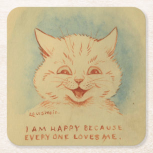 Posavasos Cuadrado De Papel Soy Feliz Porque Todos Me Aman (Gatito Feliz)
