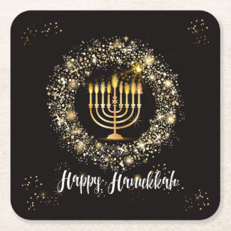Posavasos Cuadrado De Papel Sparkle Menorah Hanukkah