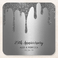 Sparkling Metallic Silver Drips 25 Aniversario S