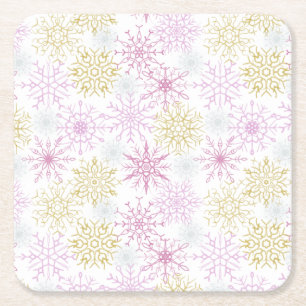 Posavasos Cuadrado De Papel Sparkling Pink Snowflakes