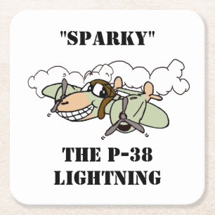 Posavasos Cuadrado De Papel "Sparky" el Personalizado P-38 Lightning