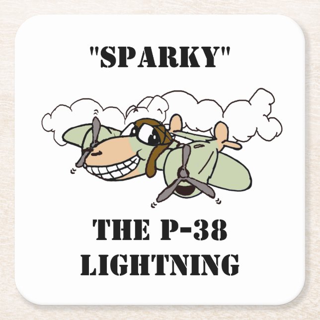 Posavasos Cuadrado De Papel "Sparky" el Personalizado P-38 Lightning (Anverso)