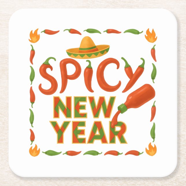 Posavasos Cuadrado De Papel Spicy New Year (Anverso)