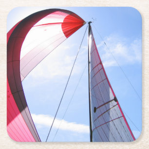 Posavasos Cuadrado De Papel Spinnaker rojo con Sun