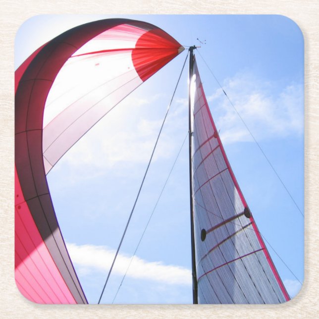 Posavasos Cuadrado De Papel Spinnaker rojo con Sun (Anverso)