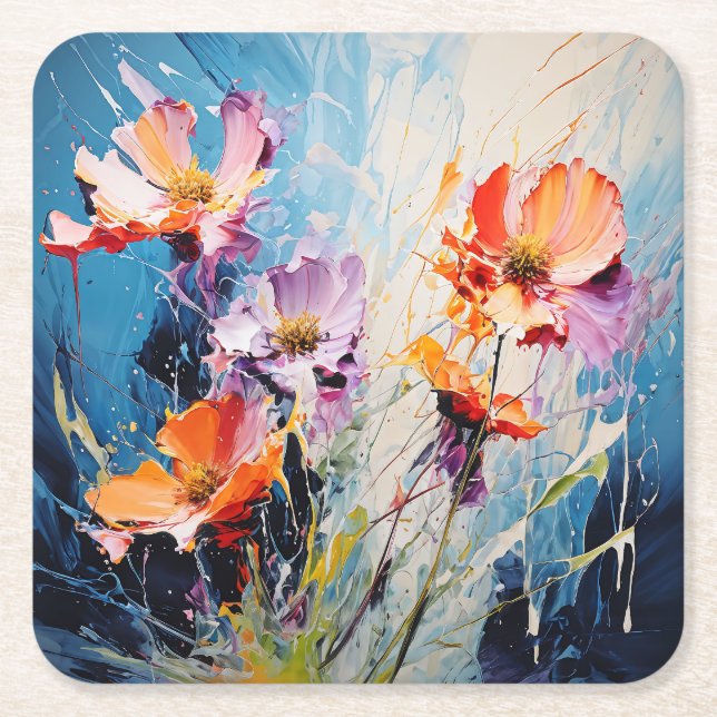 Posavasos Cuadrado De Papel Splash Arte floral (Anverso)