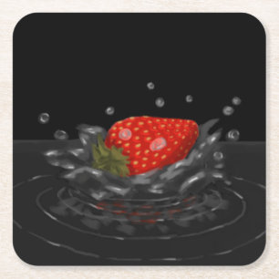 Posavasos Cuadrado De Papel Splashing strawberry