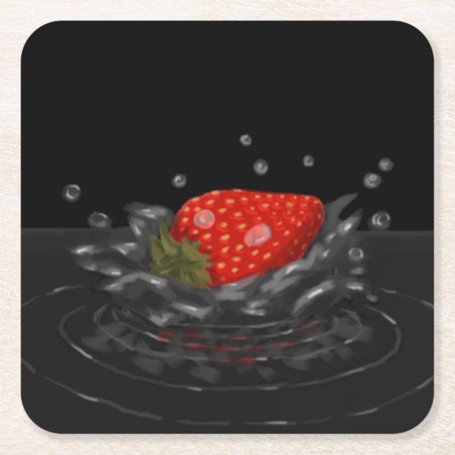 Posavasos Cuadrado De Papel Splashing strawberry (Anverso)