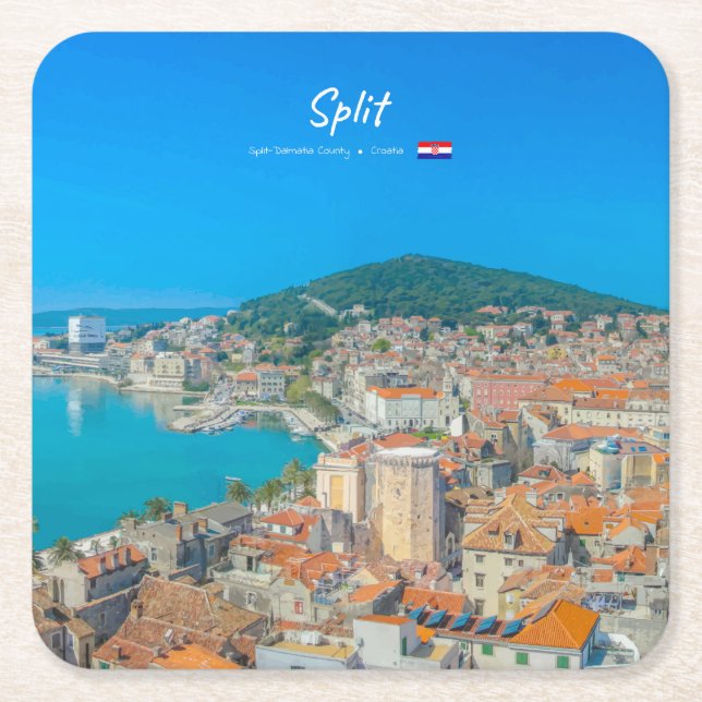 Posavasos Cuadrado De Papel Split, Croacia - Ciudad Costera (Anverso)