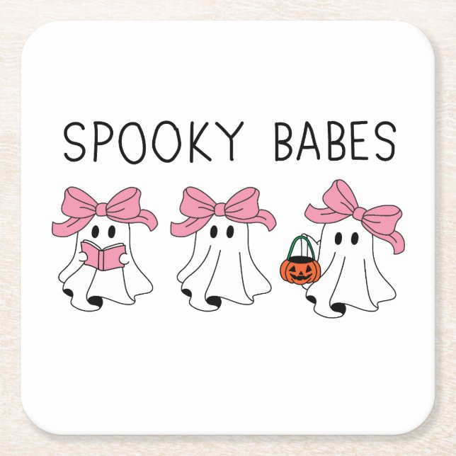 Posavasos Cuadrado De Papel Spooky babes cute ghost (Anverso)