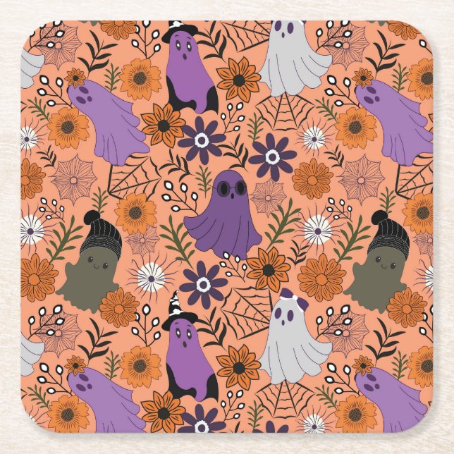 Posavasos Cuadrado De Papel Spooky floral (Anverso)