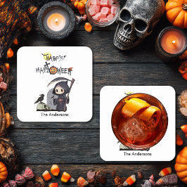 Posavasos Cuadrado De Papel Spooky Grim Reaper Graveyard Niños góticos Hallowe