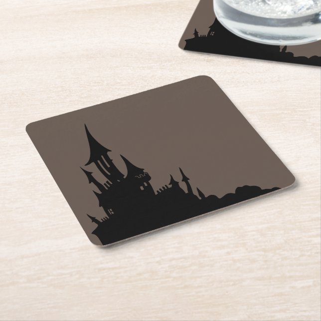 Posavasos Cuadrado De Papel Spooky Mansion Halloween Paper Coaster (En perspectiva)