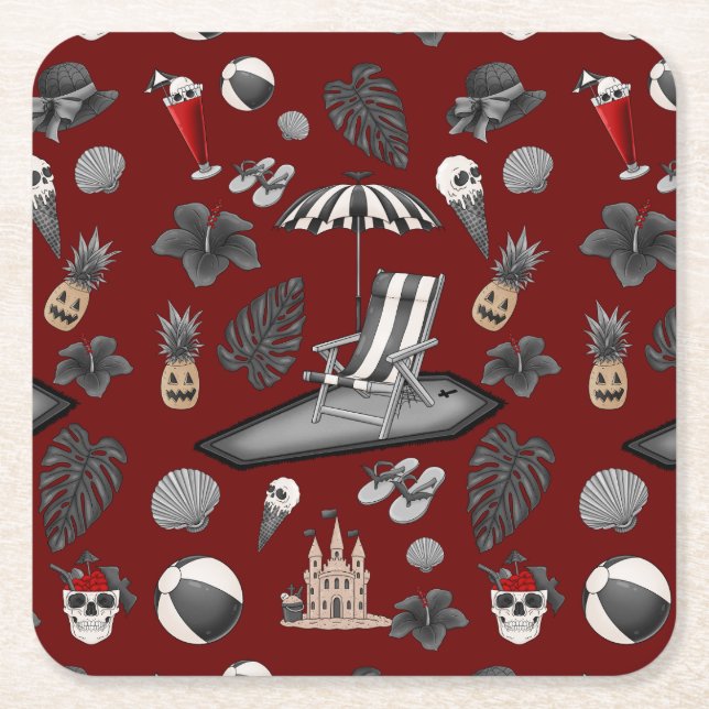 Posavasos Cuadrado De Papel Spooky summerween (Anverso)