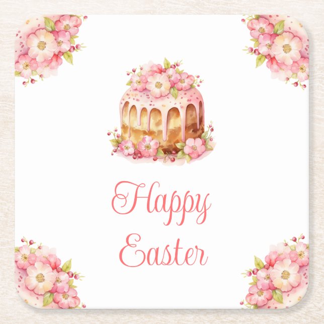 Posavasos Cuadrado De Papel Spring Cake Easter Brunch (Anverso)