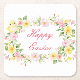 Posavasos Cuadrado De Papel Spring Chick Floral Easter Egg Hunt Party