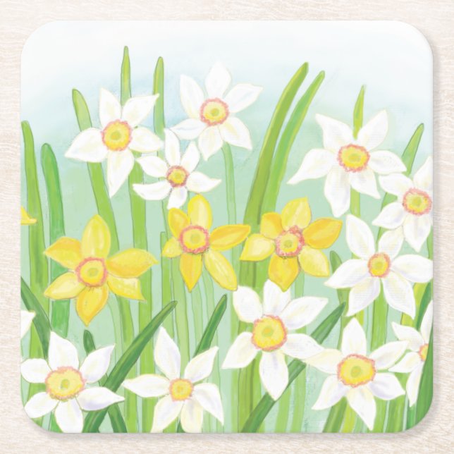 Posavasos Cuadrado De Papel Spring Daffodils (Anverso)