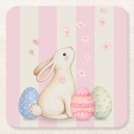 Posavasos Cuadrado De Papel Spring Easter Bunny & Eggs Stripe 