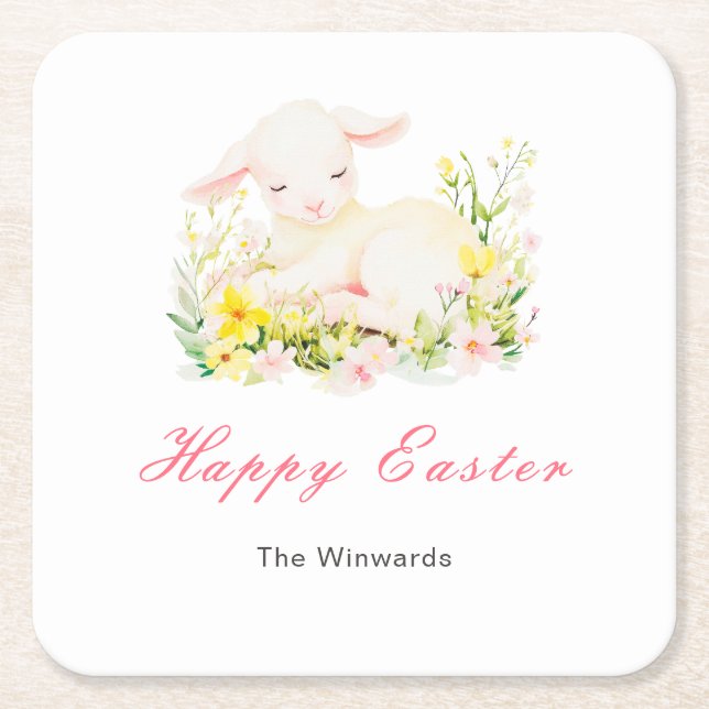 Posavasos Cuadrado De Papel Spring Lamb Easter Brunch (Anverso)