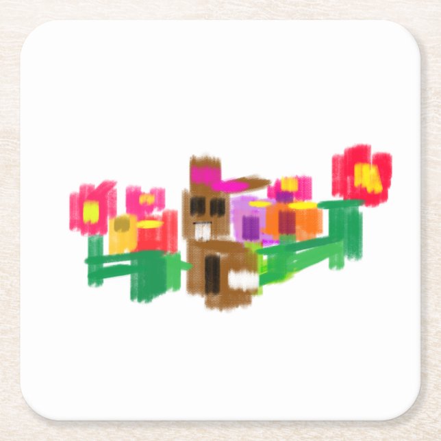 Posavasos Cuadrado De Papel Spring Rabbit (Anverso)