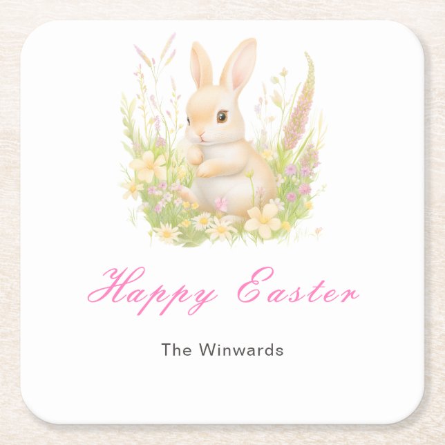 Posavasos Cuadrado De Papel Spring Rabbit Easter Brunch (Anverso)