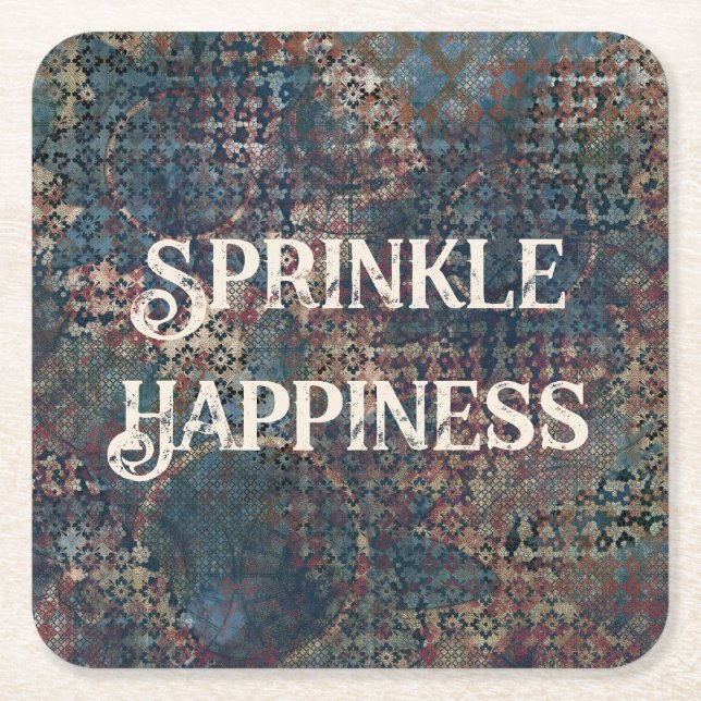 Posavasos Cuadrado De Papel "Sprinkle Happiness" Grunge texturizado (Anverso)
