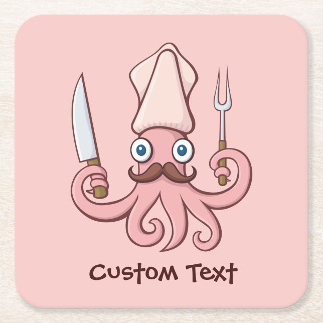 Posavasos Cuadrado De Papel Squid Chef Personalizado (Anverso)