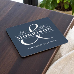 Posavasos Cuadrado De Papel Sr. Monogram Navy Boda Azul