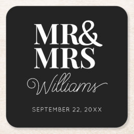 Posavasos Cuadrado De Papel Sr. Sra. Elegant Rehearsal Engagement Party Classi