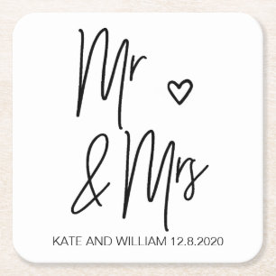 Posavasos Cuadrado De Papel Sr. y señora Wedding Coasters