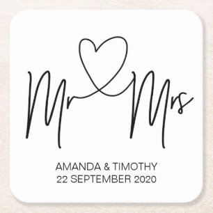 Posavasos Cuadrado De Papel Sr. y señora Wedding Coasters Table Decor