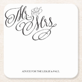 Posavasos Cuadrado De Papel Sr. y Sra. Boda Coaster