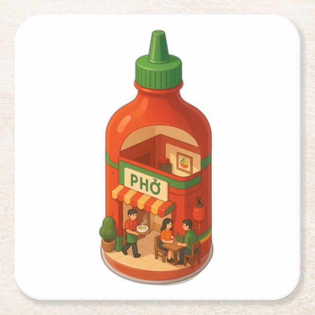 Posavasos Cuadrado De Papel Sriracha Pho Shop (Anverso)