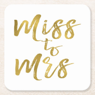 Posavasos Cuadrado De Papel Srta. al Relieve metalizado dorado del fiesta de