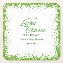 Posavasos Cuadrado De Papel St Patrick's Day A Little Lucky Charm Baby Shower 