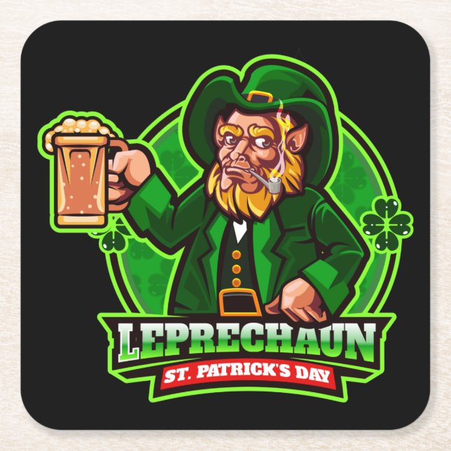 Posavasos Cuadrado De Papel St. Patrick's Day Leprechaun (Anverso)