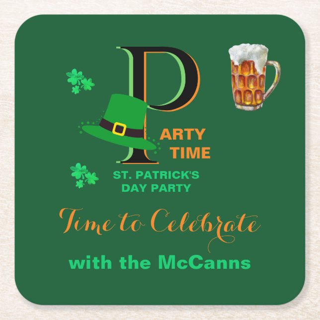 Posavasos Cuadrado De Papel St. Patrick's Day Time to Celebrate    (Anverso)