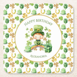 Posavasos Cuadrado De Papel St Patricks Lucky One First Birday