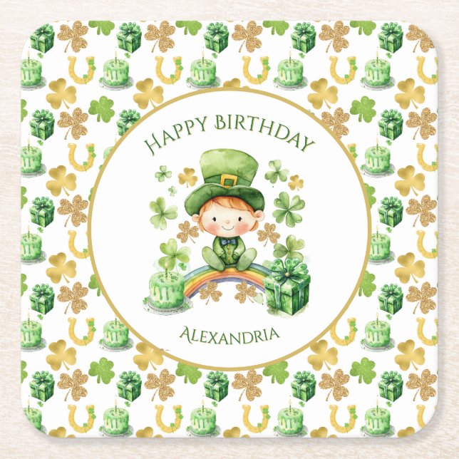 Posavasos Cuadrado De Papel St Patricks Lucky One First Birday (Anverso)