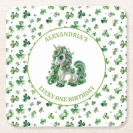 Posavasos Cuadrado De Papel St Patrics Lucky One Unicorn Paper Coaster